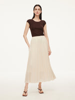 Modal Acetate Blend Asymmetrical Hem Knit Top And Pleated Skirt Two-Piece Set GOELIA