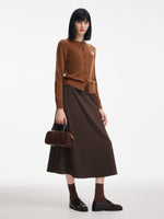 100% Wool Cardigan And Plaid A-Line Skirt Two-Piece Set GOELIA