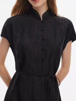 18MM Xiang Yun Silk A-Line Women Self-Tie Belt Midi Dress GOELIA