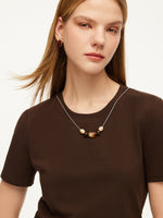 Side Twist Women T-Shirt With Detachable Beaded Necklace GOELIA
