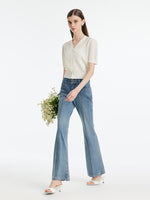 Back-Slit Denim Flared Women Jeans GOELIA