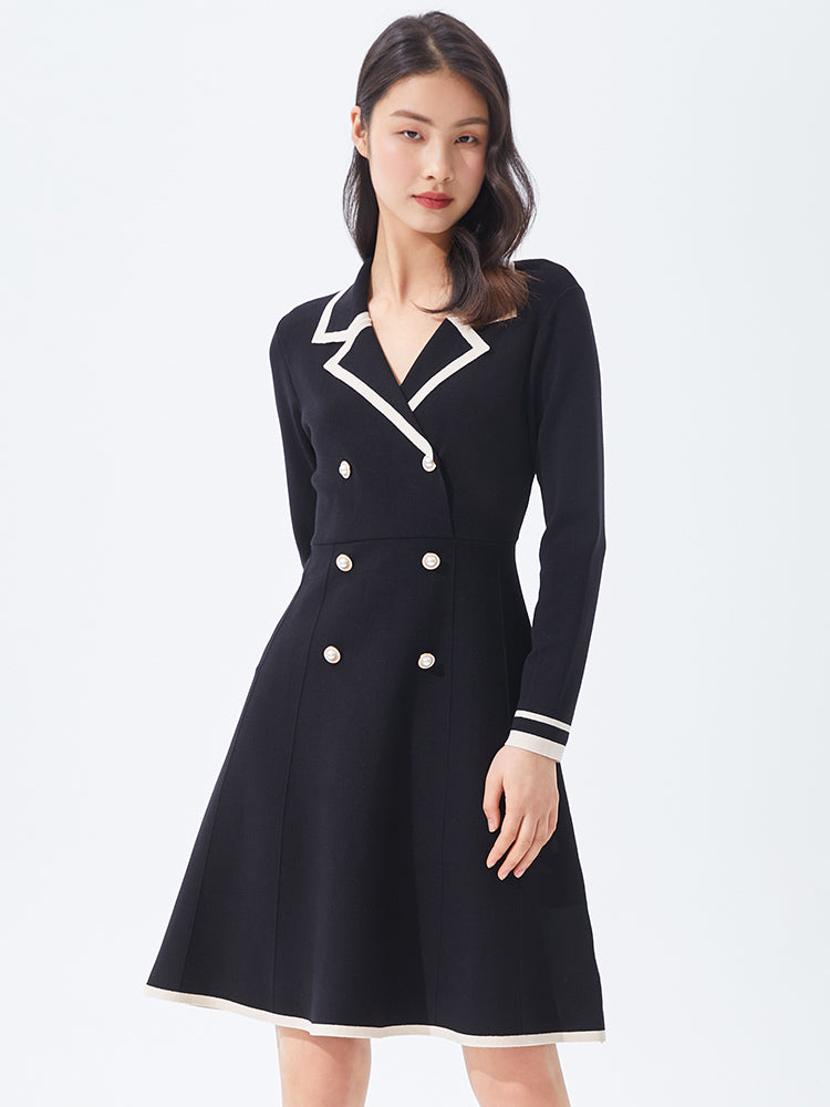 Fitted A-line Double-Breasted Lapel Dress GOELIA