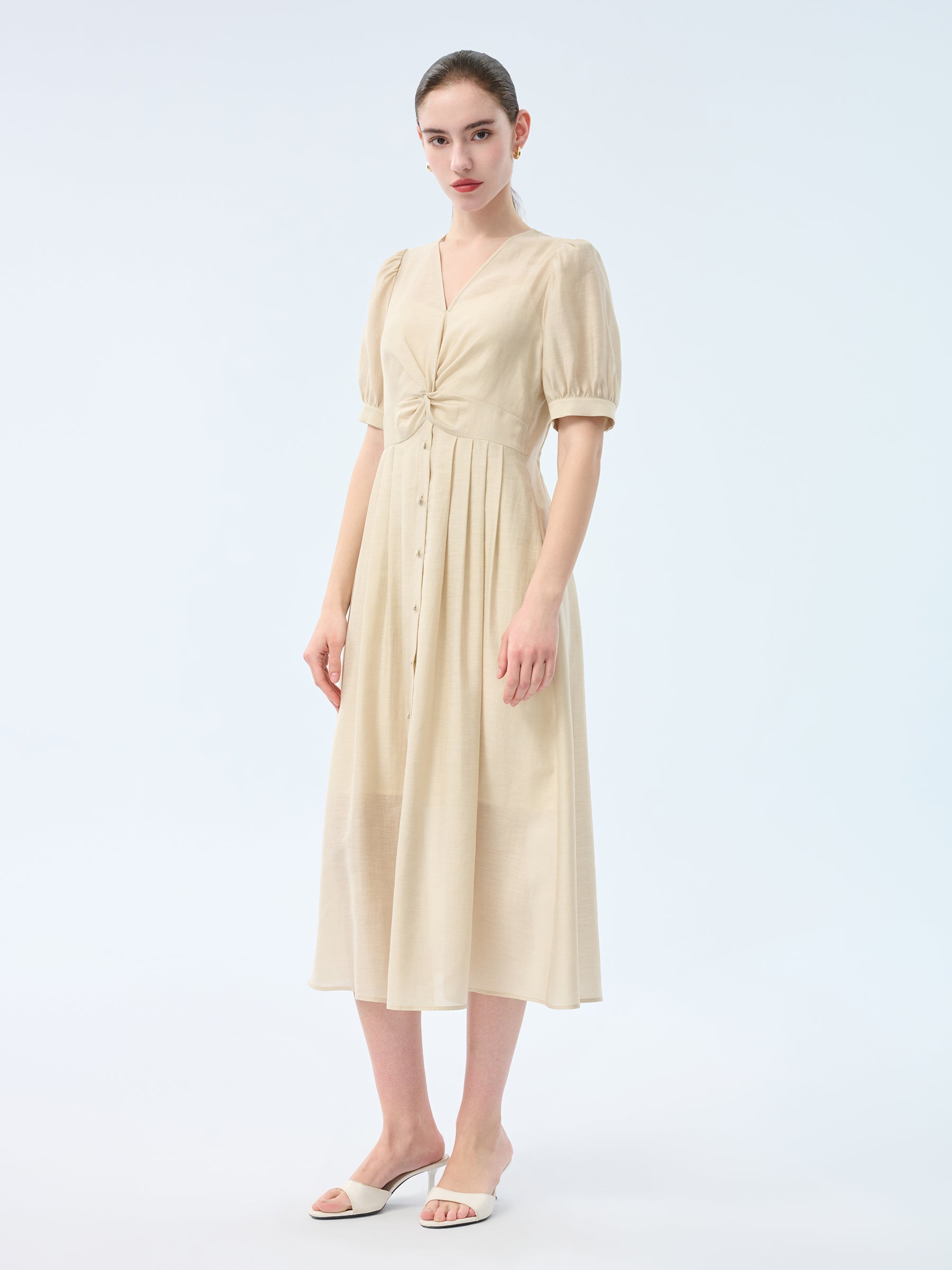 Tencel Acetate Linen Twist Front Women Maxi Dress GOELIA