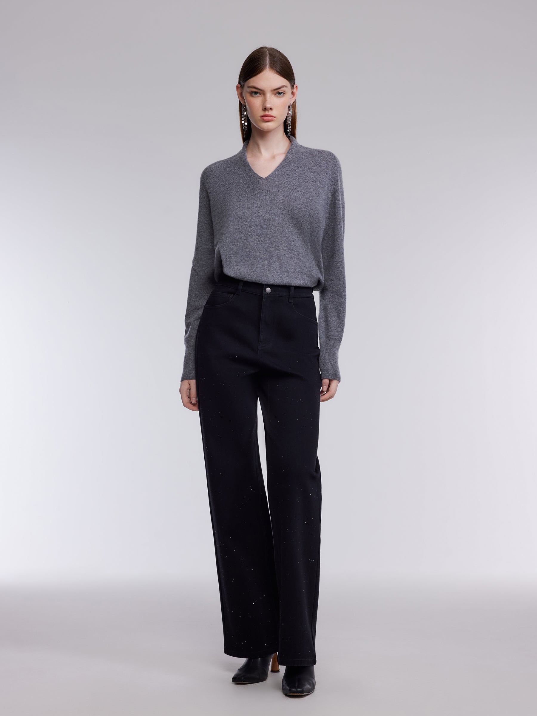 100% Cashmere V-Neck Batwing Sleeve Women Sweater GOELIA