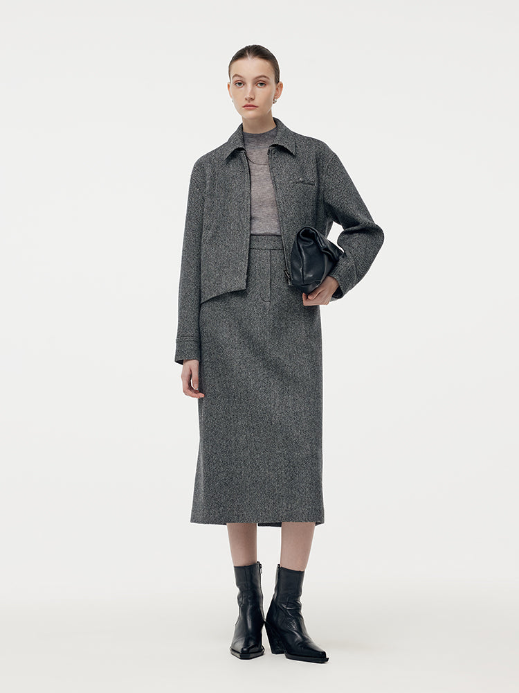 Washable Wool Women Column Midi Skirt GOELIA