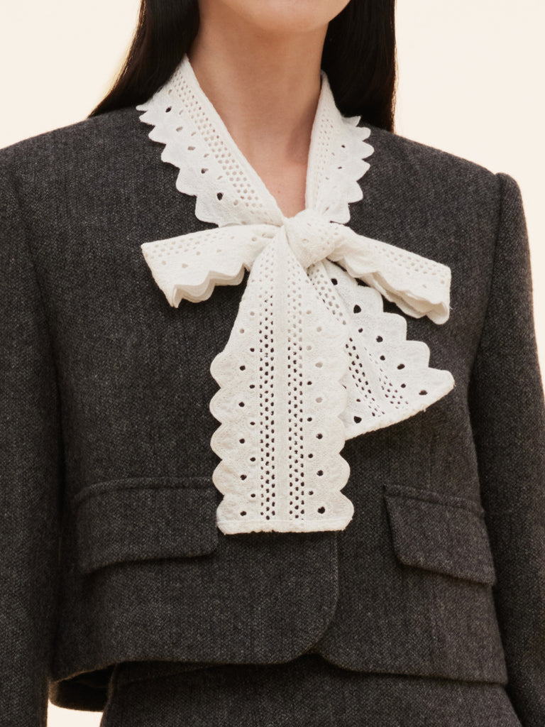 100% Washable Wool Jacket And Skirt Two-Piece Set With Belt