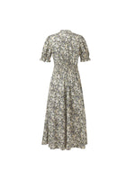 Floral Printed V-Neck Puff Sleeves Women Midi Dress GOELIA