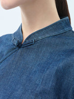 Tencel Blend Denim Side Twist Women Qipao Midi Dress GOELIA