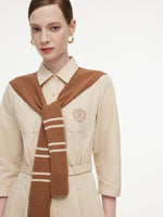 Cotton Letter Embroidered Women Belted Midi Shirt Dress With Detachable Sailor Collar GOELIA