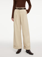 Cotton Denim Women Cuffed Wide Leg Jeans With Belt GOELIA