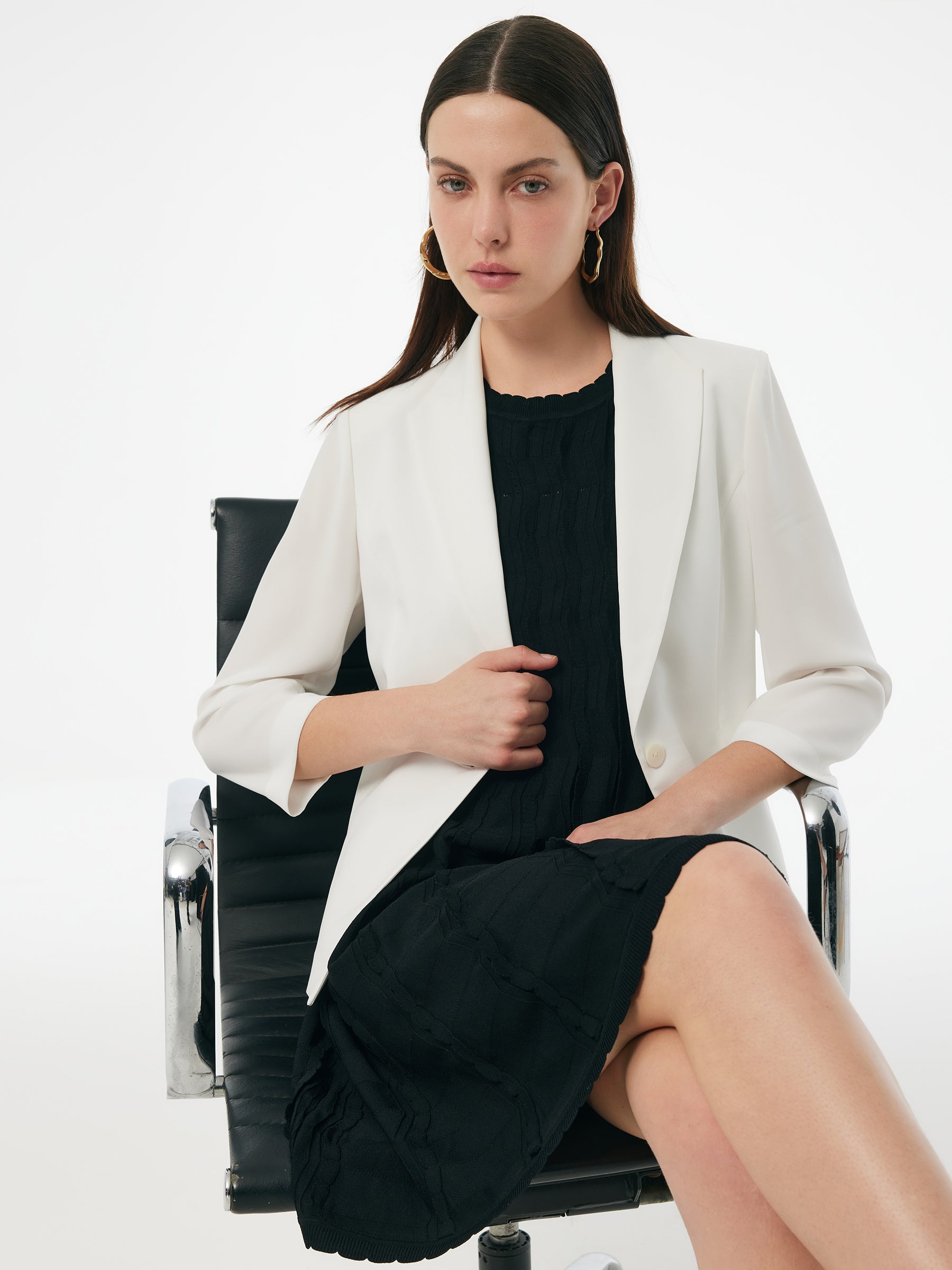 Triacetate Blend Gathered Waist Women Blazer GOELIA