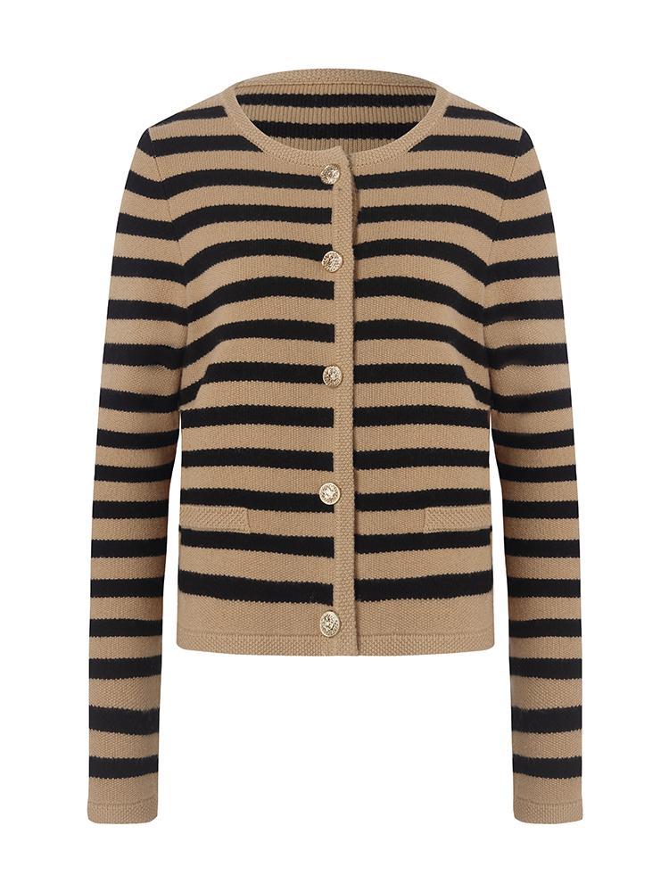 Button Up Woolen Striped Lady Cardigan – GOELIA
