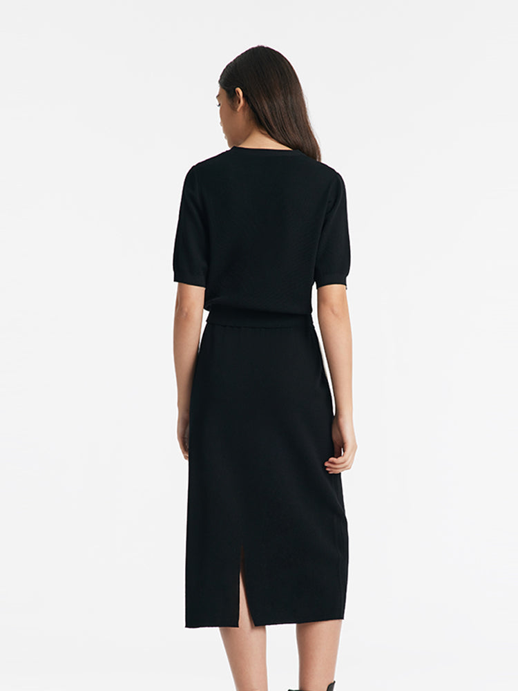 V-Neck Cut-Out Knitted Top And Half Skirt Two-Piece Set GOELIA