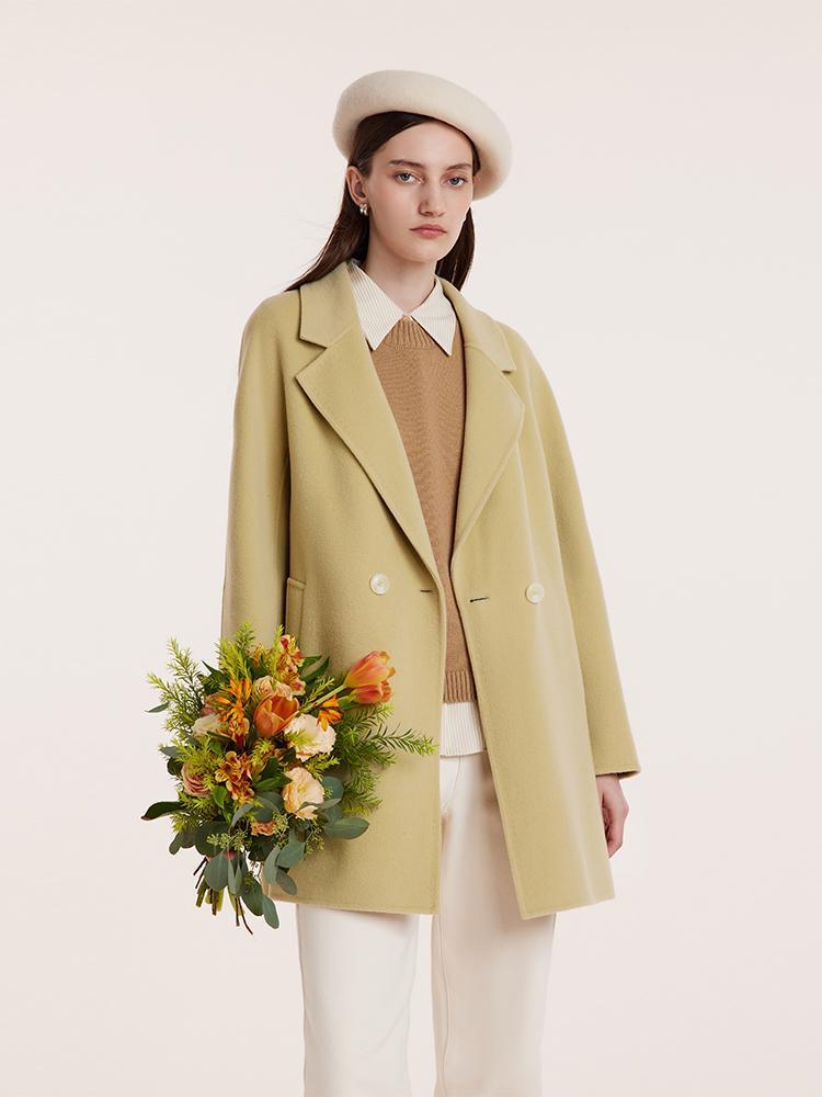 Pure Wool Mid-Length Notched Lapel Double-Faced Women Coat GOELIA