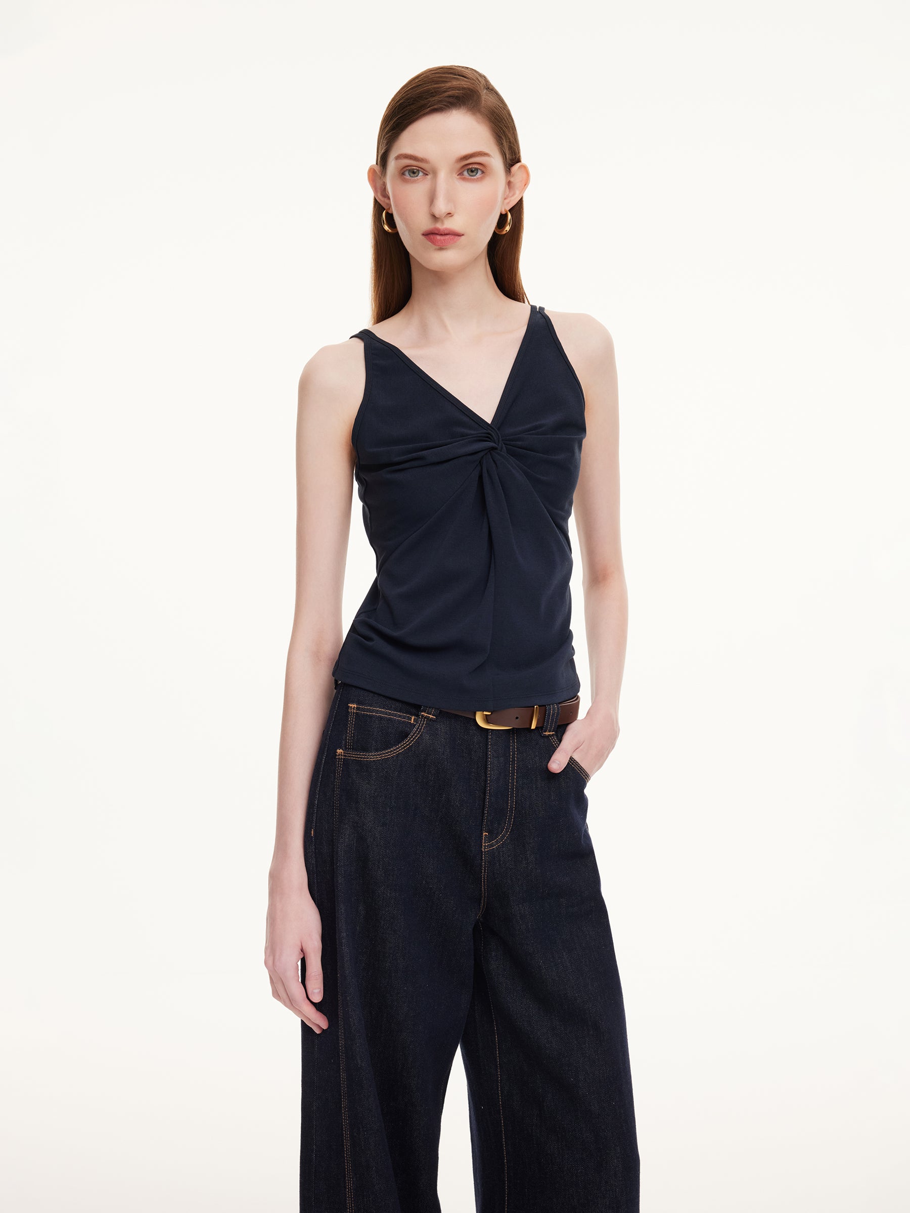 Twist Front Women Knit Tank Top GOELIA