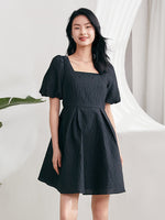 Detachable Bowknot Jacquard Mini Dress GOELIA