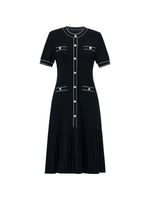 Tencel Blend Contrast Trim Women Pleated Hem Knit Mini Dress GOELIA