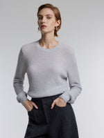[Preview] Wool Blend Shimmer Ribbed Women Crewneck Sweater GOELIA