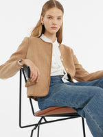 Washable Wool Round Neck Single-Breasted Women Jacket GOELIA