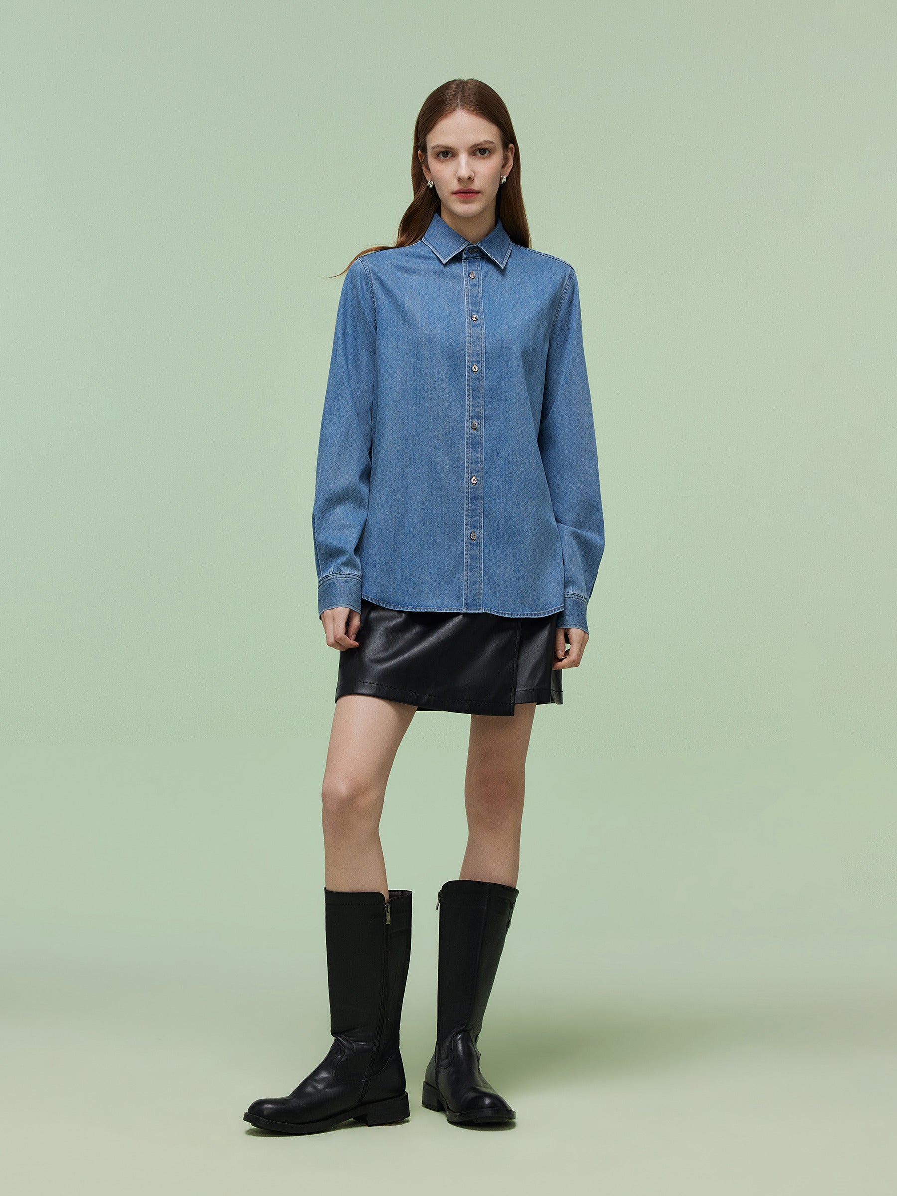 Denim Long Sleeve Women Shirt GOELIA