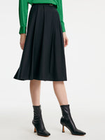 Worsted Woolen A-shaped Half Skirt With Leather Belt GOELIA