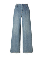 Pre-Order 100% Cotton Denim Fleece Lined Women Wide Leg Jeans GOELIA