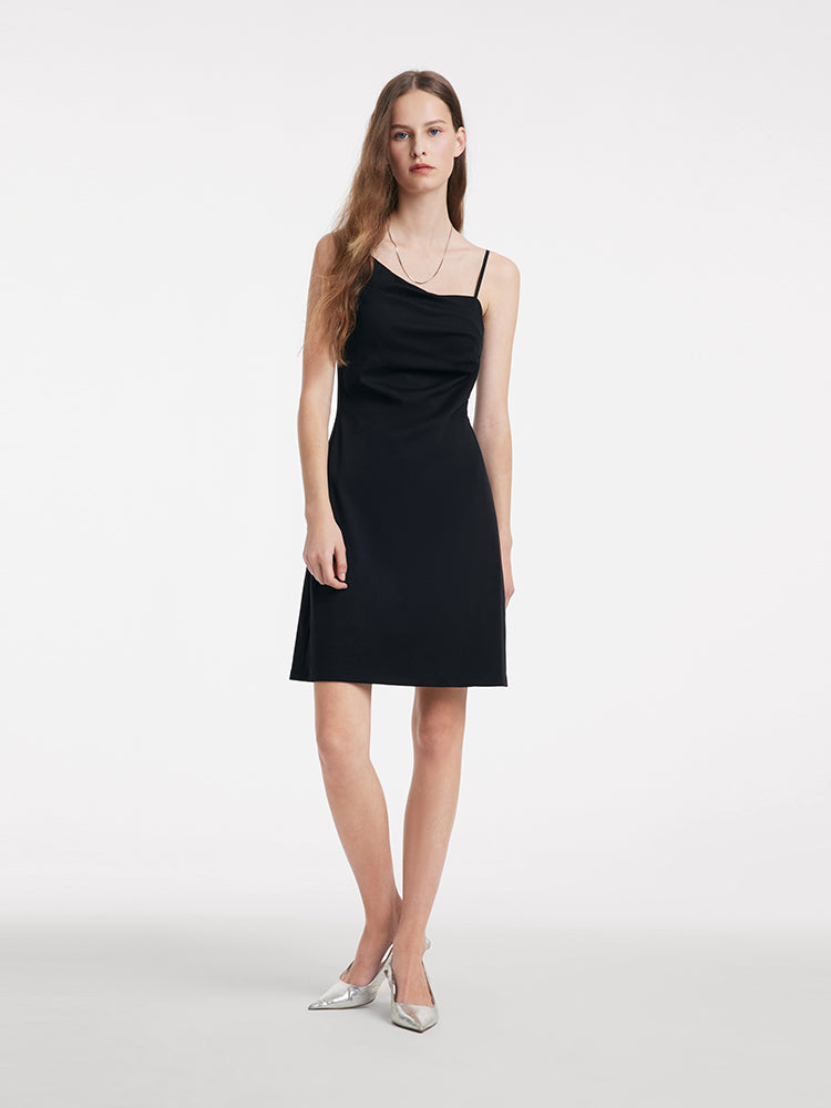 Asymmetrical Slim Spaghetti Strap Dress With Detachable Bra Pads GOELIA