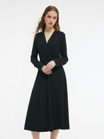 Tencel Blend Tie Back Gathered Waist Women Knit Maxi Dress GOELIA