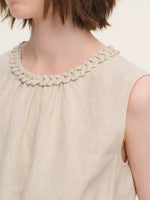 100% Linen Braided Neck Tank Top And Pants Two-Piece Set With Beaded Belt GOELIA