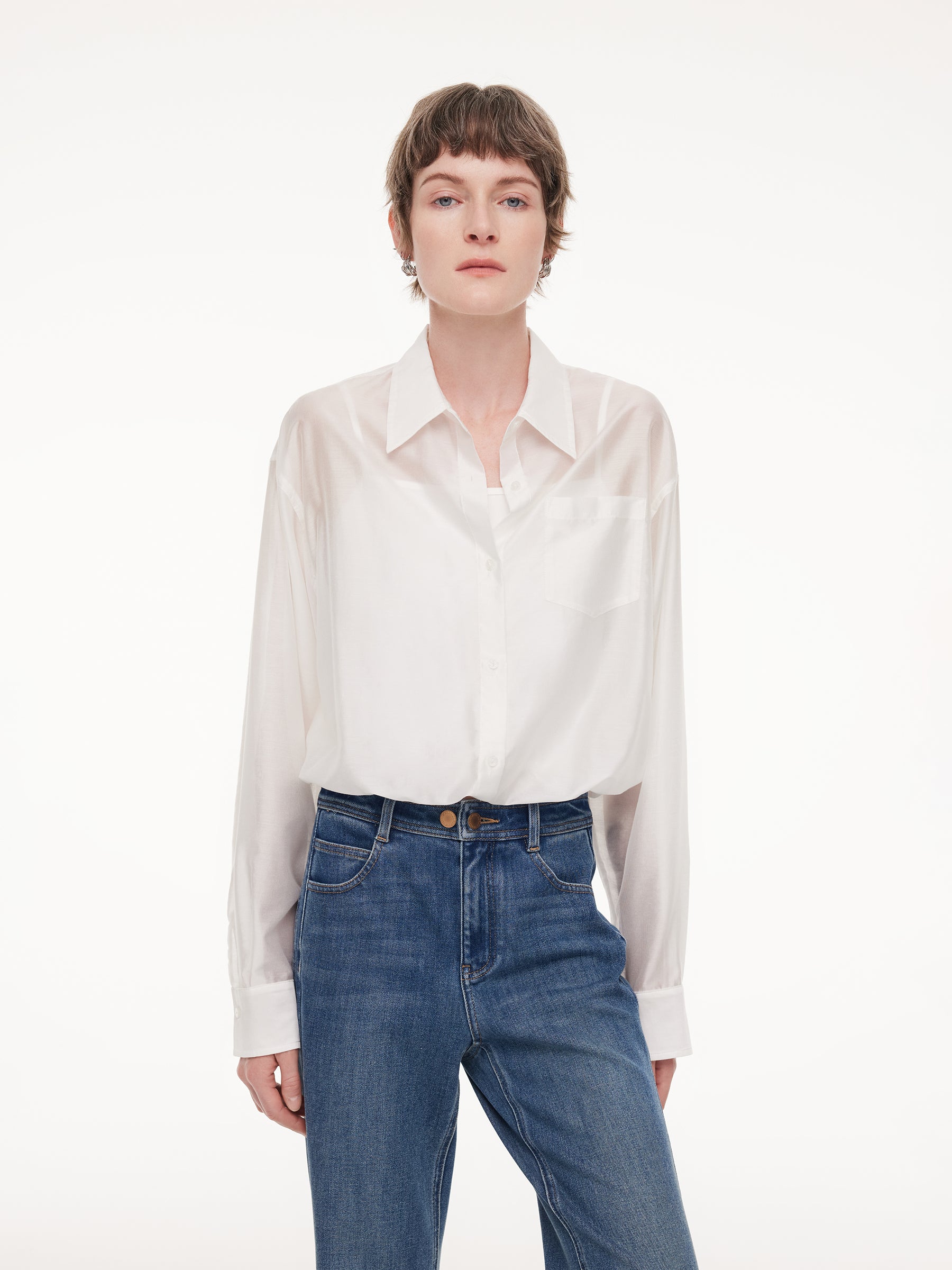 Tencel Blend Mock Layered Women Shirt GOELIA