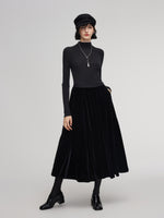 Black Velvet A-Line Elastic Waist Women Skirt GOELIA