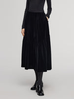 Black Velvet A-Line Elastic Waist Women Skirt GOELIA