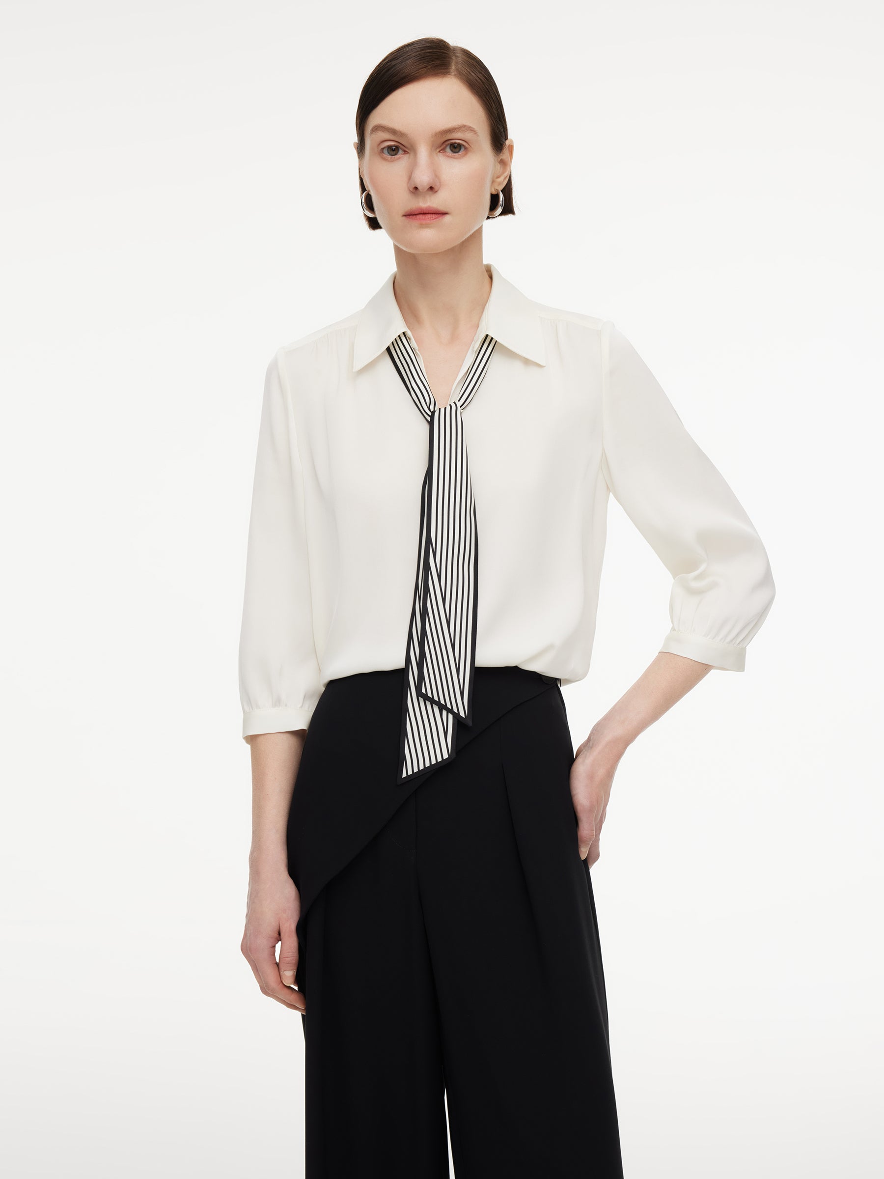 22MM Mulberry Silk Women Blouse With Silk Scarf GOELIA