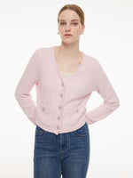 V-Neck Single-Breasted Women Textured Cardigan GOELIA