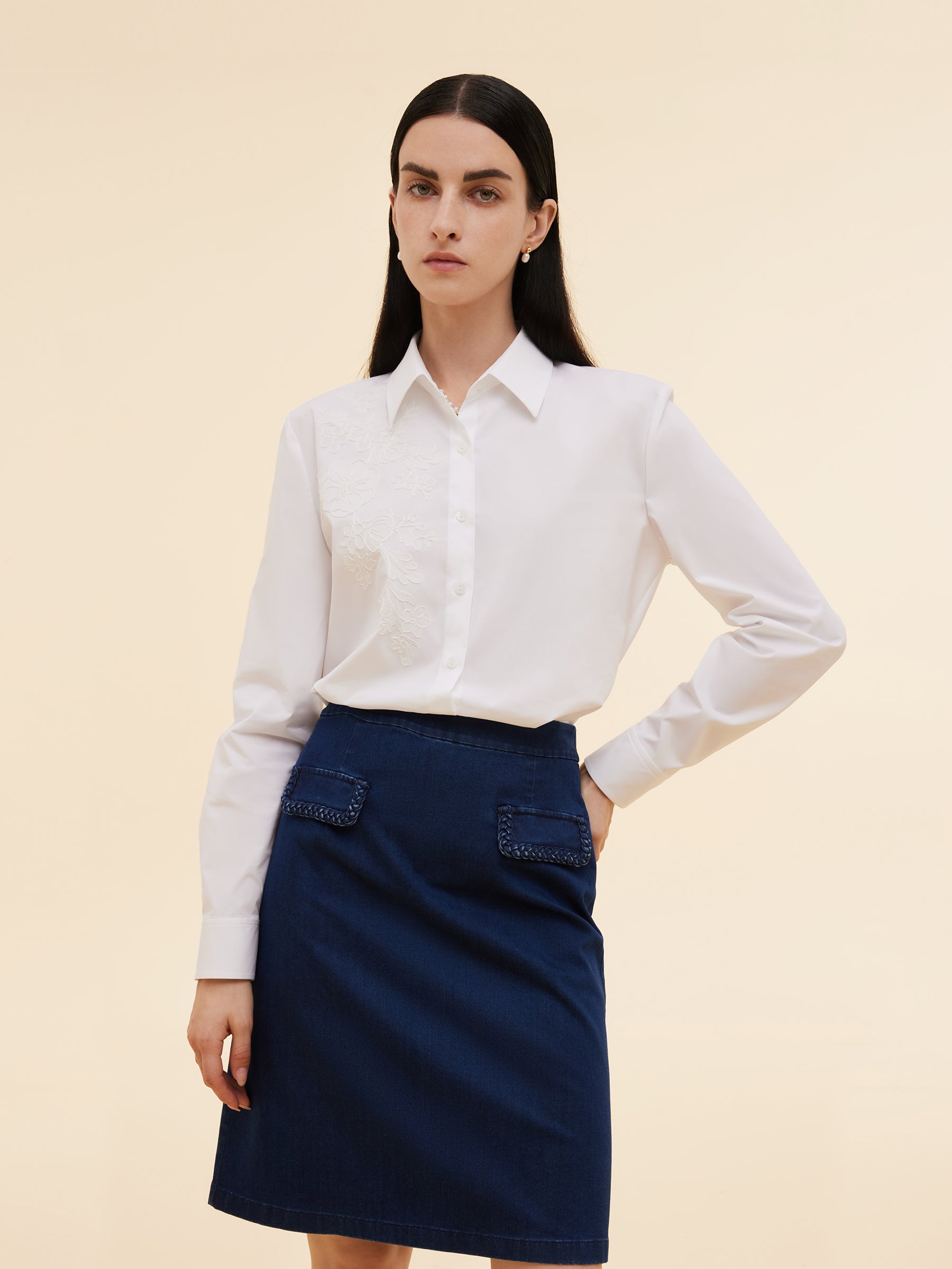 Embroidered Women Long Sleeve Shirt GOELIA