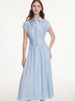 16.5MM Mulberry Silk Polka Dots Jacquard Women Maxi Shirt Dress GOELIA