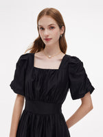 Tencel Blend Square Neck Women Puff Sleeve Maxi Dress GOELIA