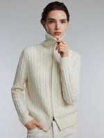 [Preview] Wool Yak Blend Cable Knit Women Two-Way Zip Cardigan GOELIA