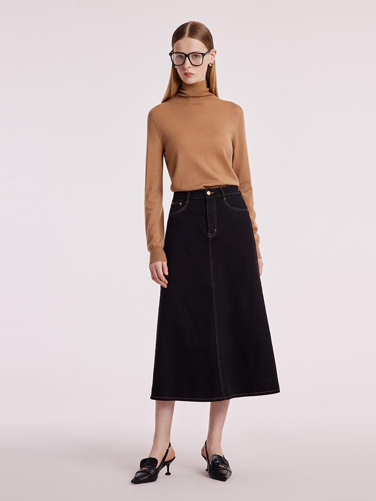 Black Denim A-Line Skirt GOELIA