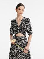 Iris Print V-Neck Tied Women Midi Dress GOELIA