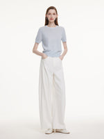 Linen Blend Contrast Round Neck Women Knit Top GOELIA
