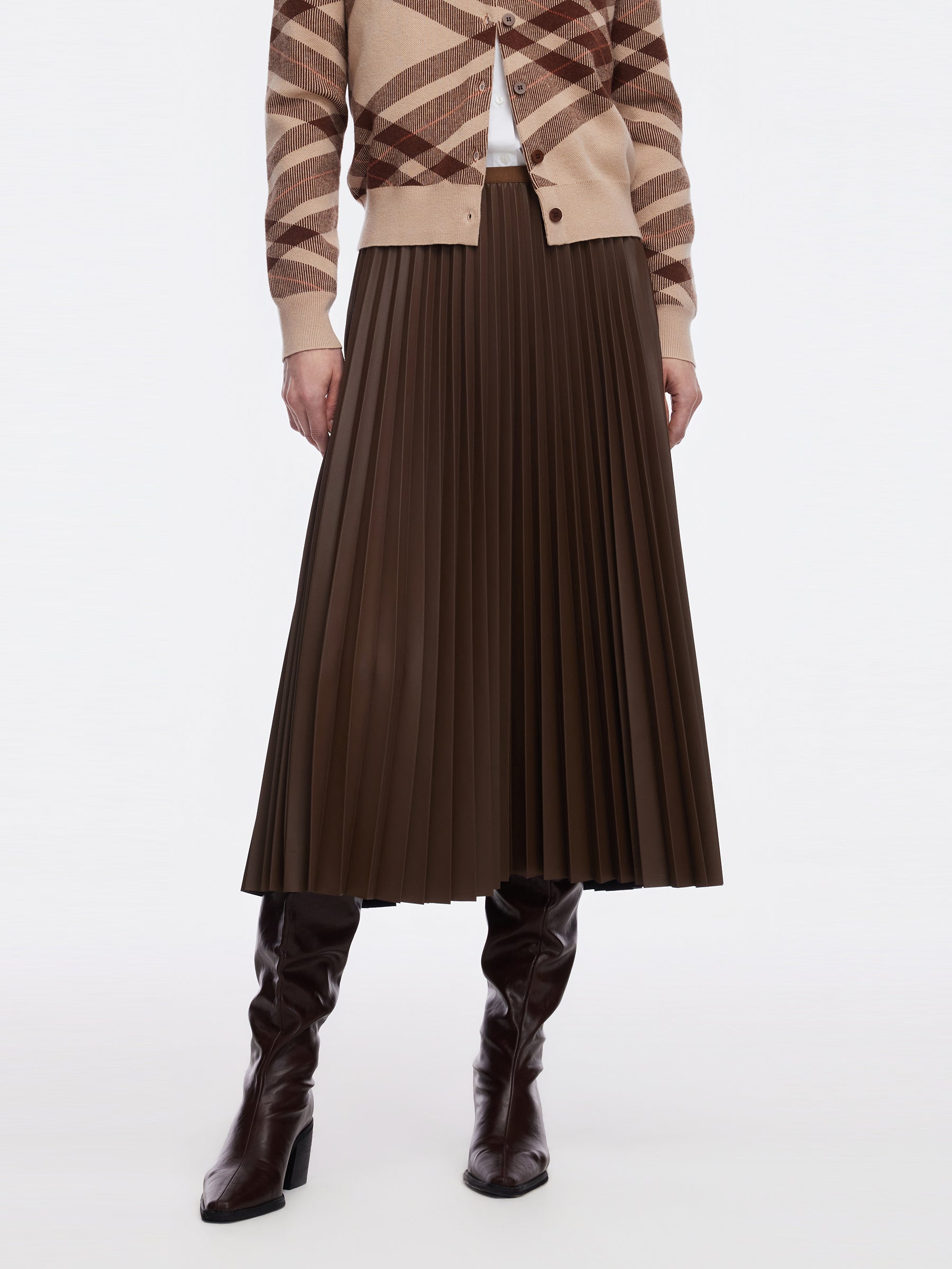 PU Leather Pleated A-Line Women Skirt GOELIA