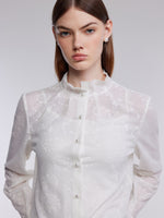 Jacquard Ruffle Collar Women Knit Shirt With Camisole GOELIA