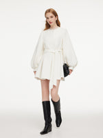 Tweed Balloon Sleeves A-Line Women Wrap Coat GOELIA