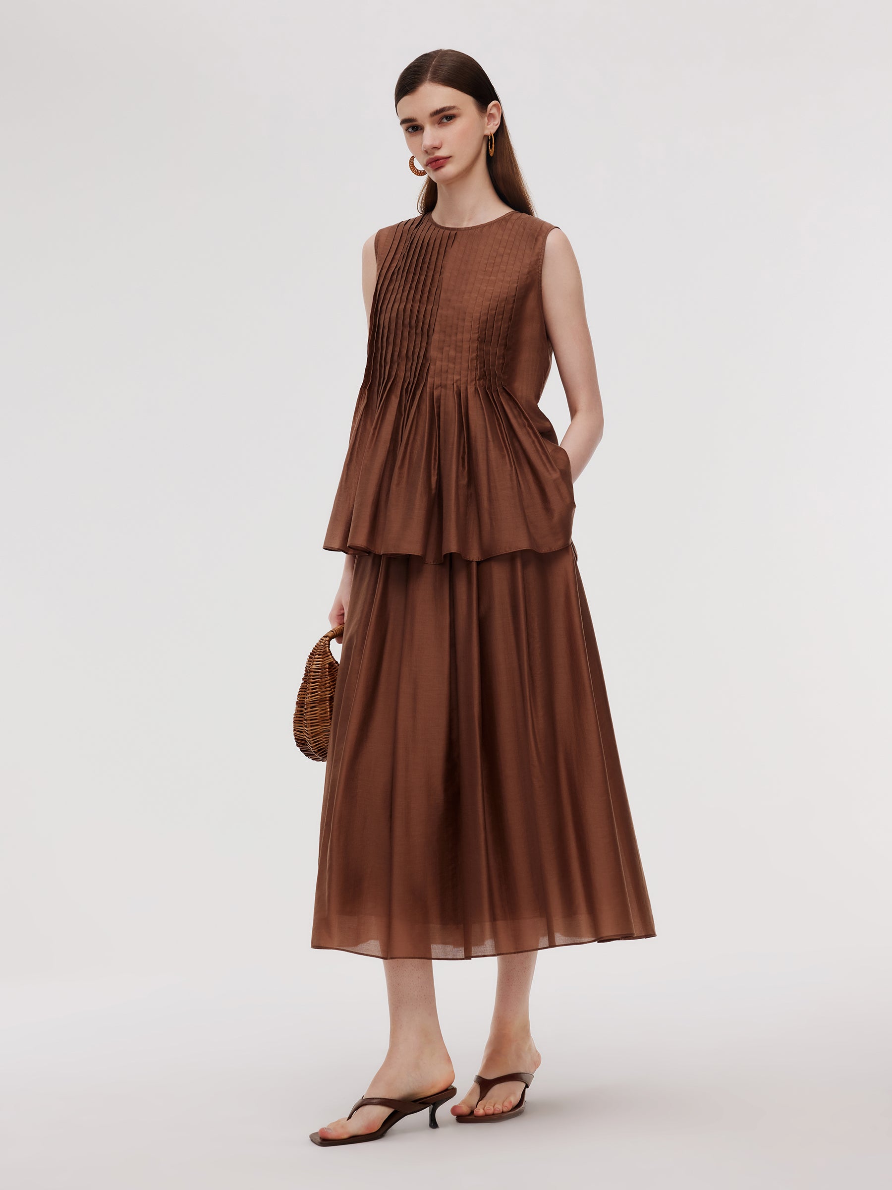 Tencel Blend Accordion Pleated Top And Skirt Two-Piece Set GOELIA