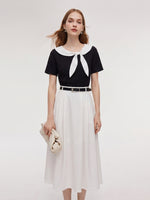 Bowknot T-Shirt And Skirt Two-Piece Set With Belt GOELIA