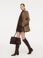 Cashmere Wool Blend Double-Faced Women Blazer With Leather Belt GOELIA
