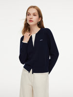 100% Wool Color Block Women Mock Layered Knit Top GOELIA