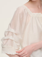 Tencel Blend Embroidered Square Neck Women Blouse GOELIA