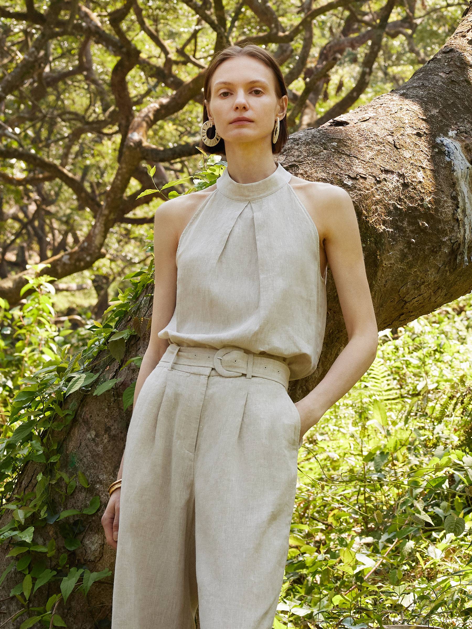 100% Linen Women Halter Tank Top GOELIA
